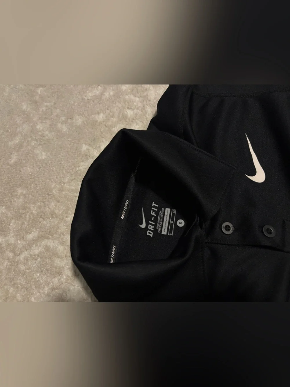 Nike Kids Dri-Fit Athletic Black Polo w/ White Swoosh & Side Stripes - Small